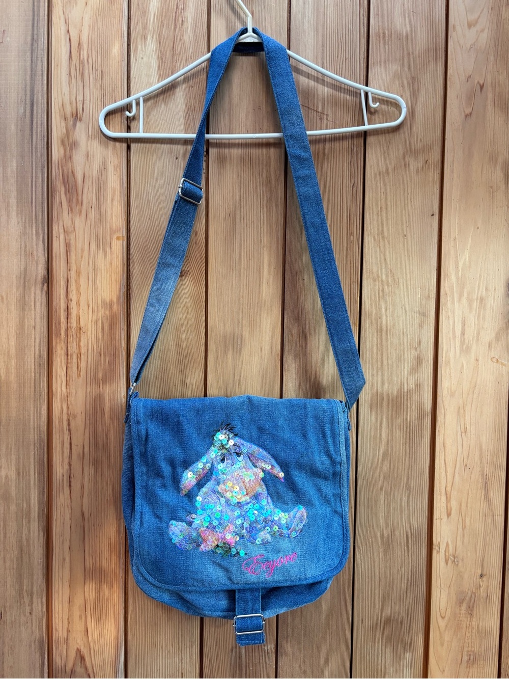 Vintage Disneyland Eeyore Sequin Denim Crossbody Messenger Bag Y2K